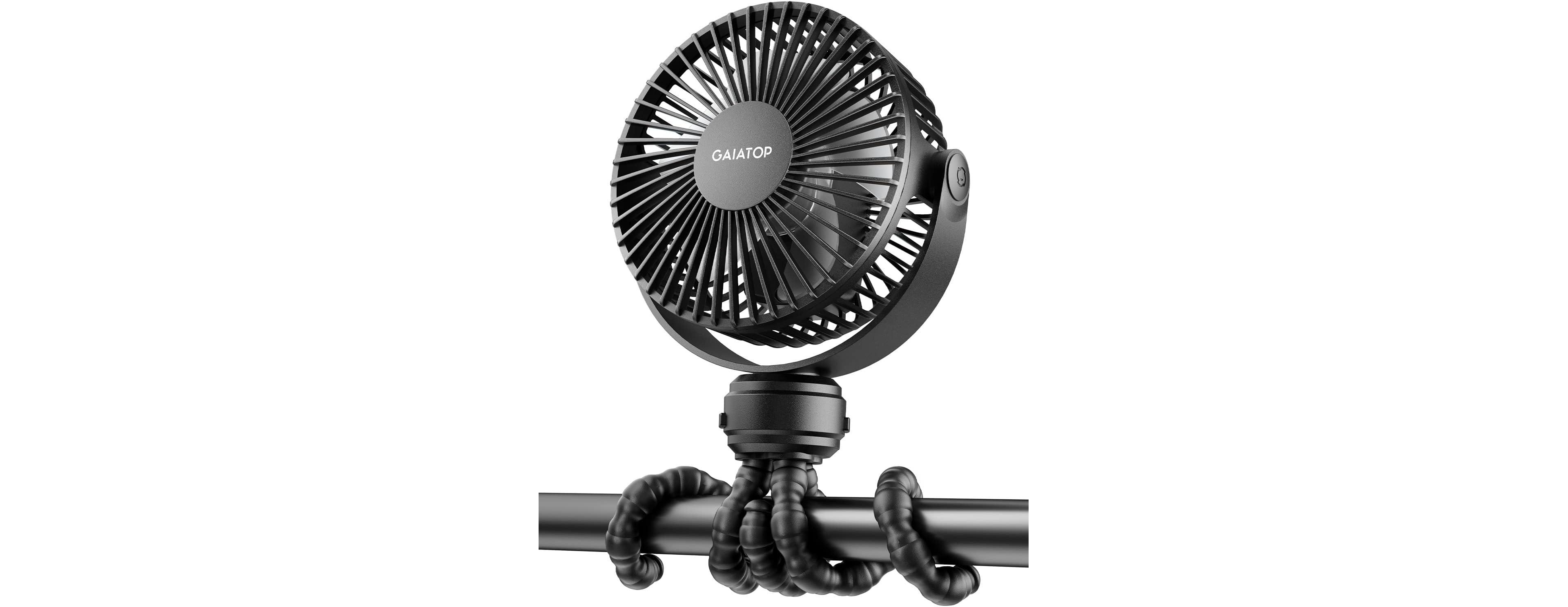 Gaiatop Mini Baby Stroller Fan, 3-Speed Rechargeable Clip-On Fan with 360-Degree Flexible Tripod for Car Seats