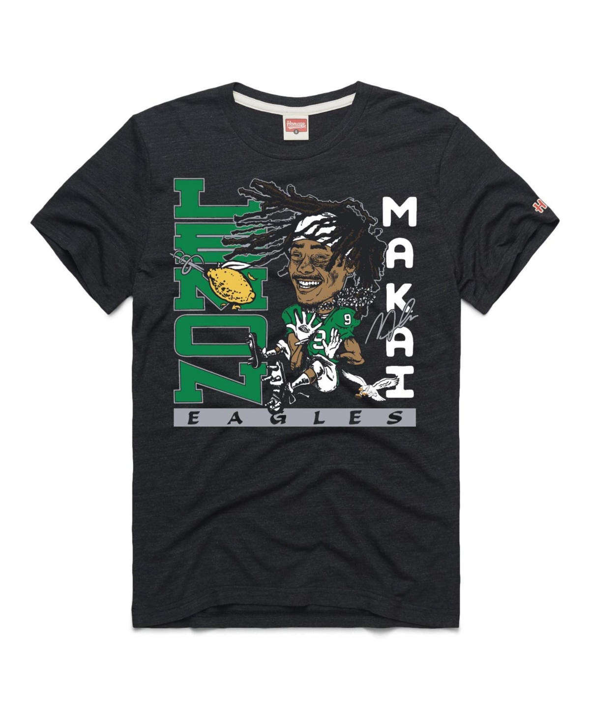 Homage Men's and Women's Philadelphia Eagles Makai Lemon Caricature Tri-Blend T-Shirt - Charcoal