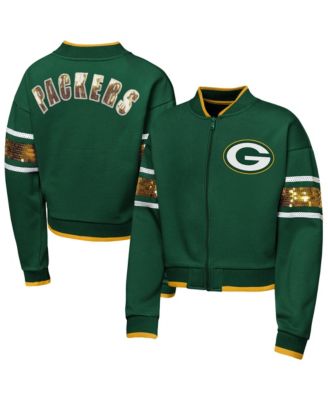 Big Girls  Green Green Bay Packers MVP Full-Zip Sequin Bomber Jacket