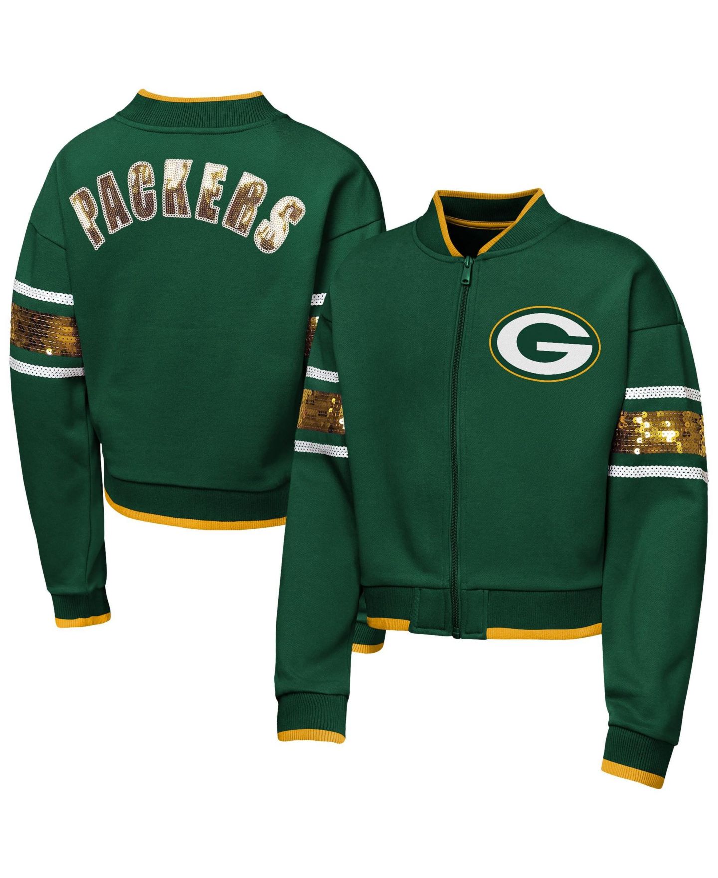 Куртка Outerstuff Green Green Bay Packers MVP Full-Zip Sequin Bomber для девочек — фото 1