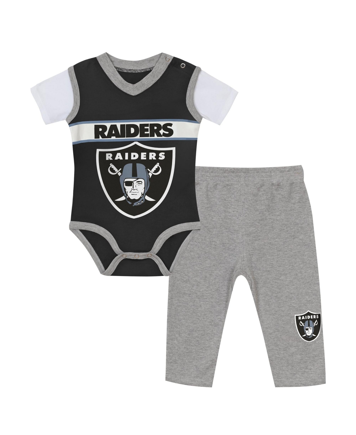 Outerstuff Baby Boys' and Girls' Las Vegas Raiders Short-Sleeve Bodysuit and Pants, 2-Piece Set - Black, Heather Gray
