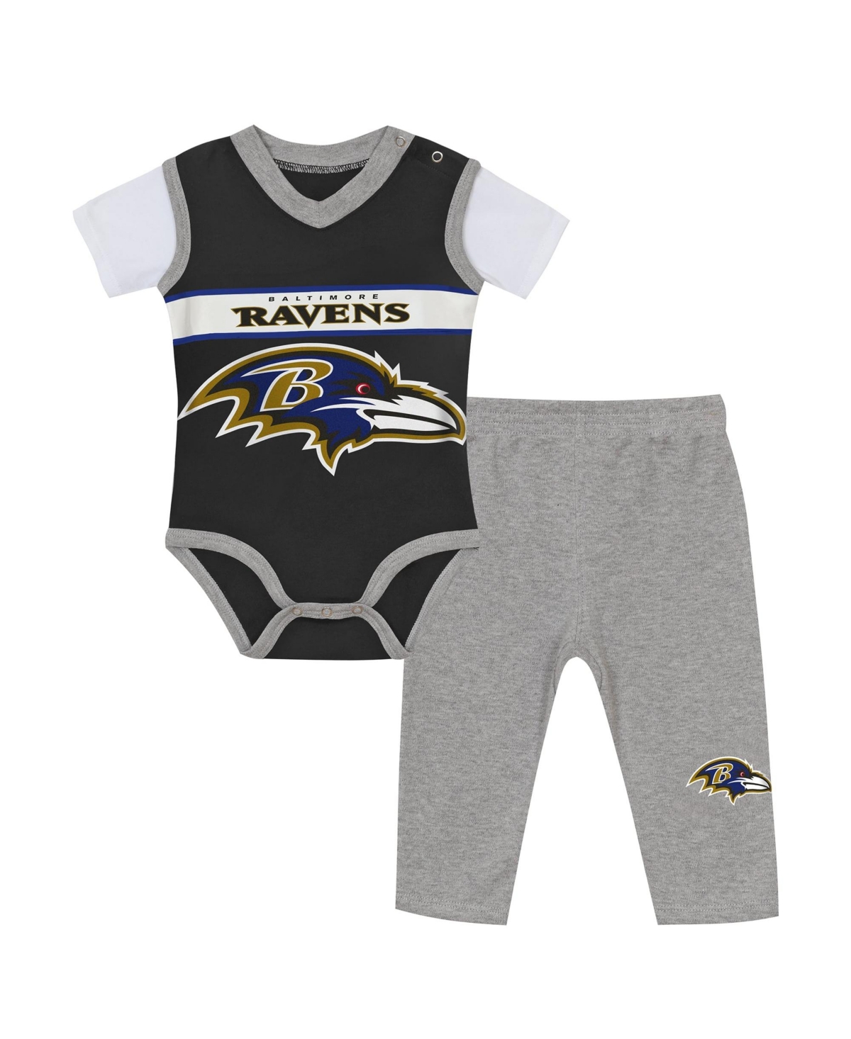 Outerstuff Baby Boys' and Girls' Baltimore Ravens Screen-Printed V-Neck Bodysuit Pants, 2-Piece Set
