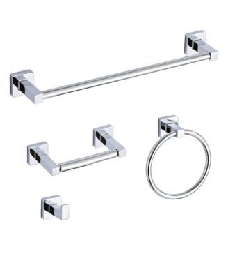 4-Piece 16" Bathroom Hardware Set Wall Mounted Stainless Steel Towel Bar Ring Hook Paper Holder