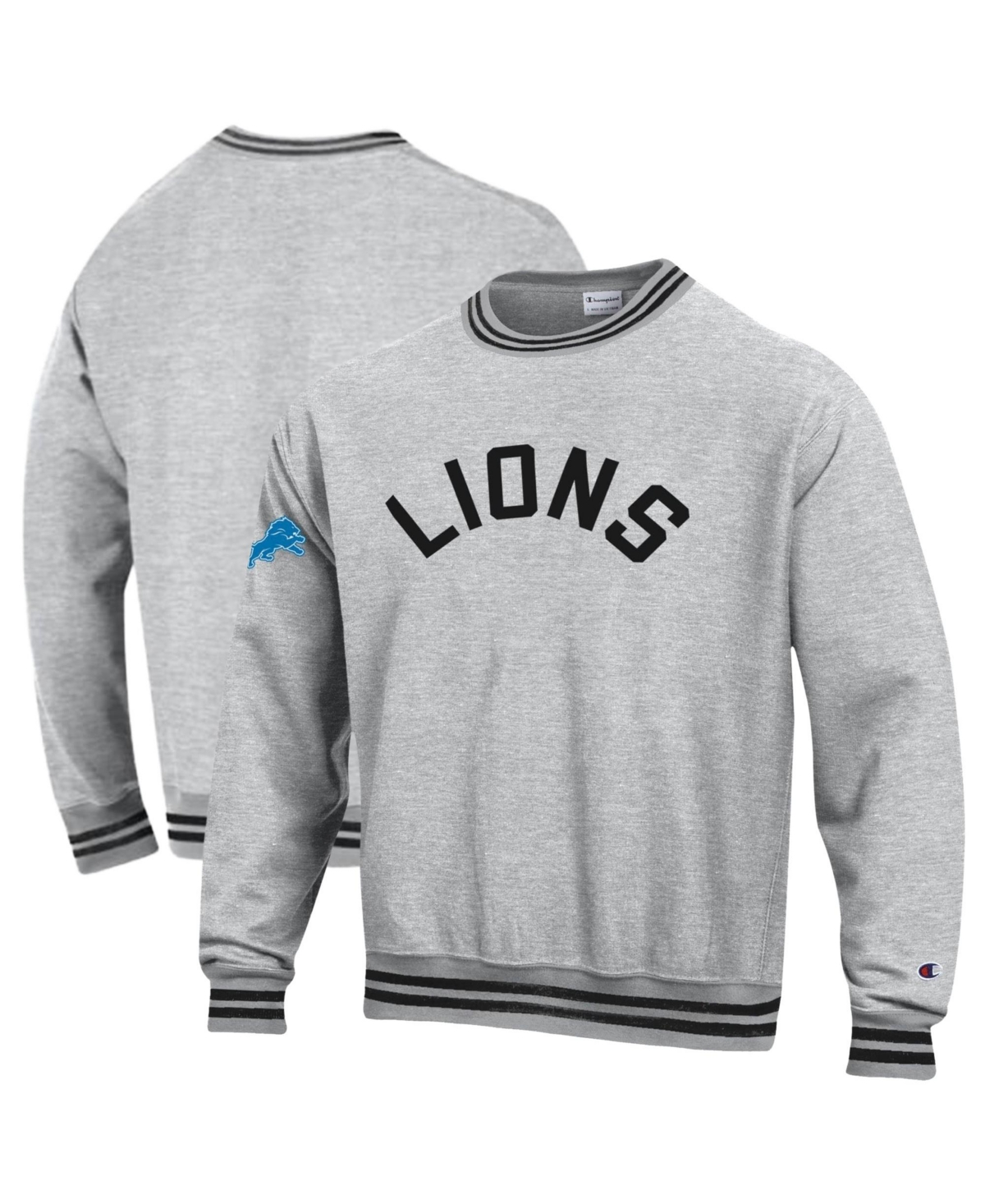 Champion Men's Detroit Lions Reverse Weave Relaxed-Fit Heavyweight Crewneck Sweatshirt - Heather Gray, Black