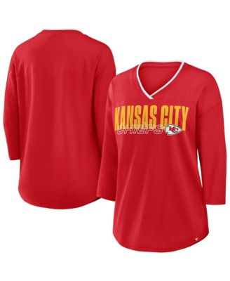 Women's Red Kansas City Chiefs Plus Size Deceptive Juke 3/4-Sleeve V-Neck T-Shirt