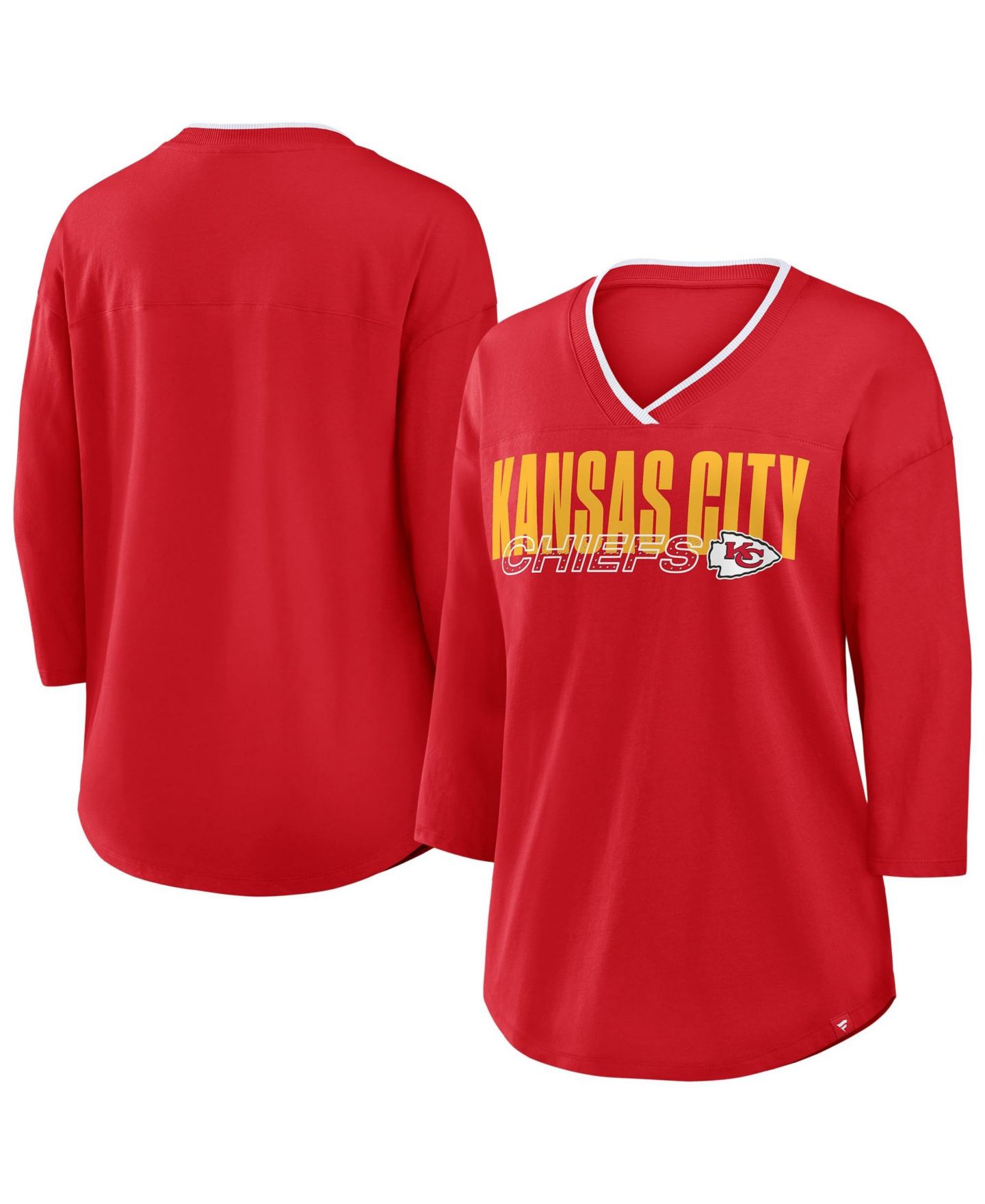 Женская футболка Fanatics Red Kansas City Chiefs Plus Size Deceptive Juke 3/4-Sleeve V-Neck — фото 1