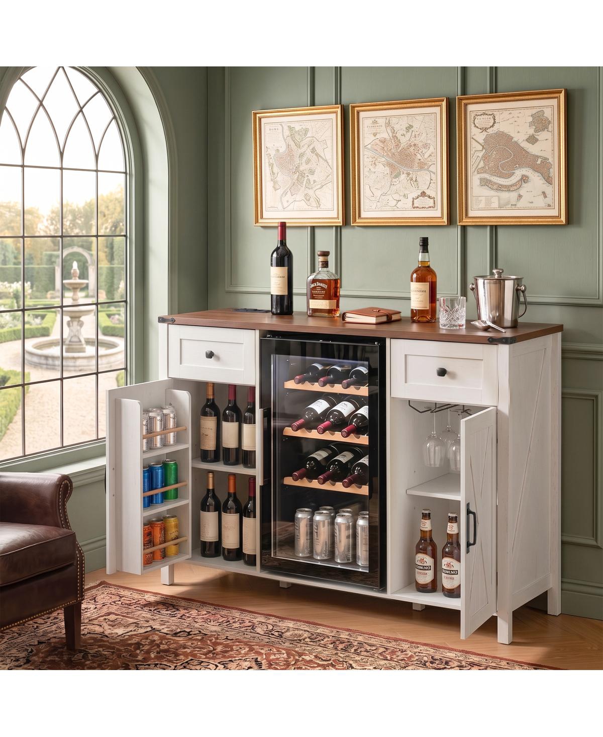 Streamdale Furniture 53" Farmhouse Fridge Cabinet with Power Outlet and Storage, - White