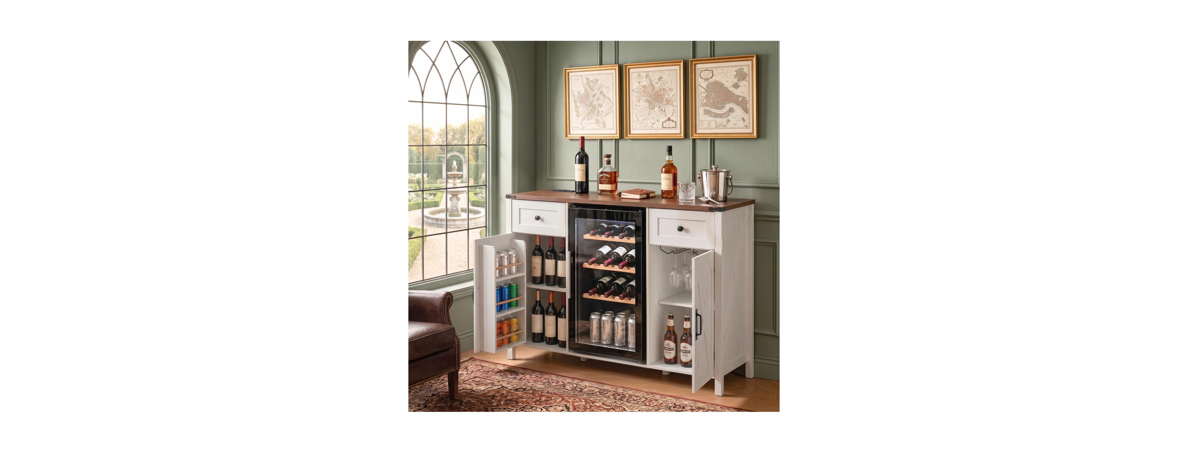 Streamdale Furniture 53" Farmhouse Fridge Cabinet with Power Outlet and Storage,