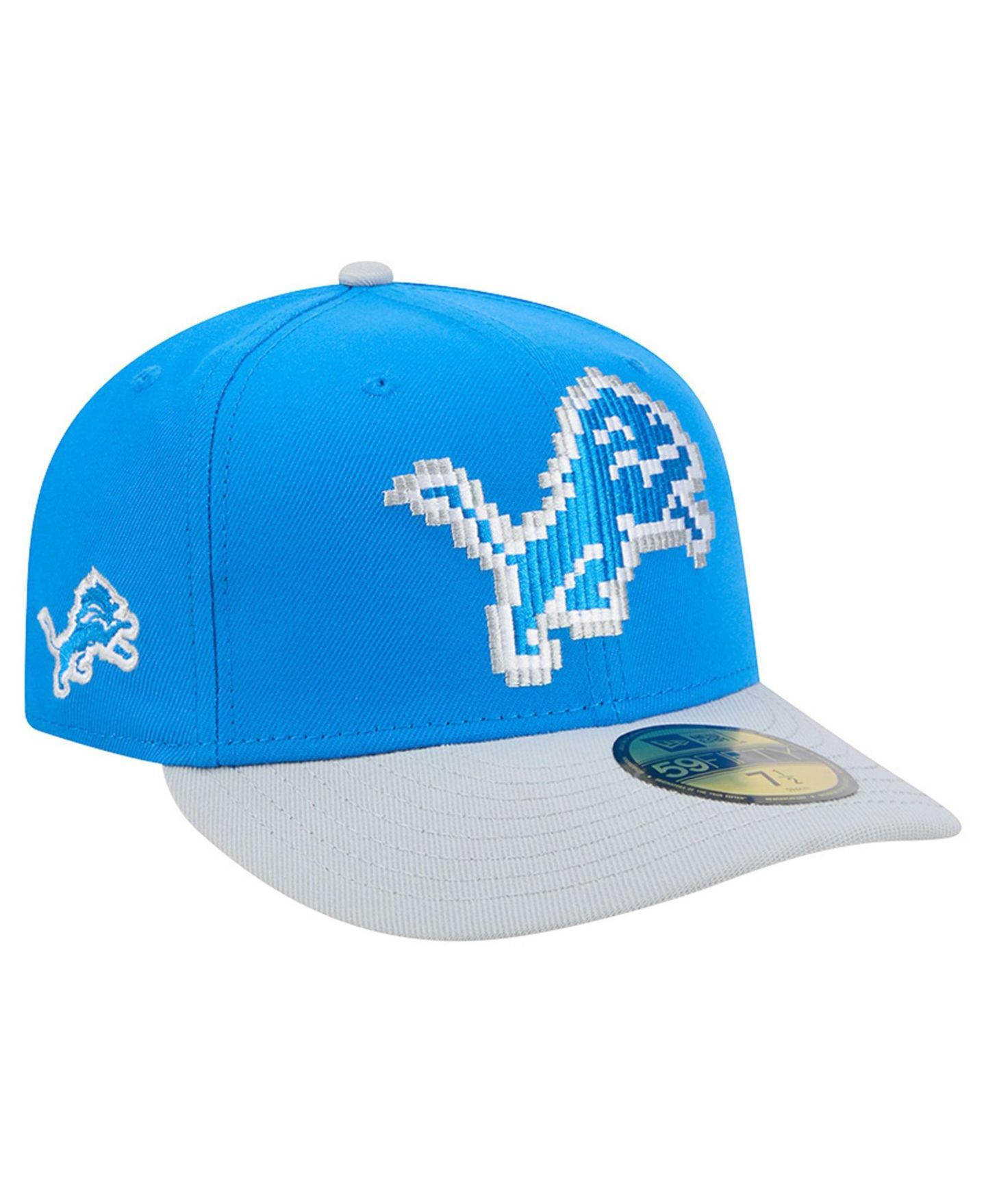 Мужская кепка New Era Blue/Silver Detroit Lions Pixel Curved 59FIFTY Fitted Hat, цвет: Синий / Серебристый — фото 1