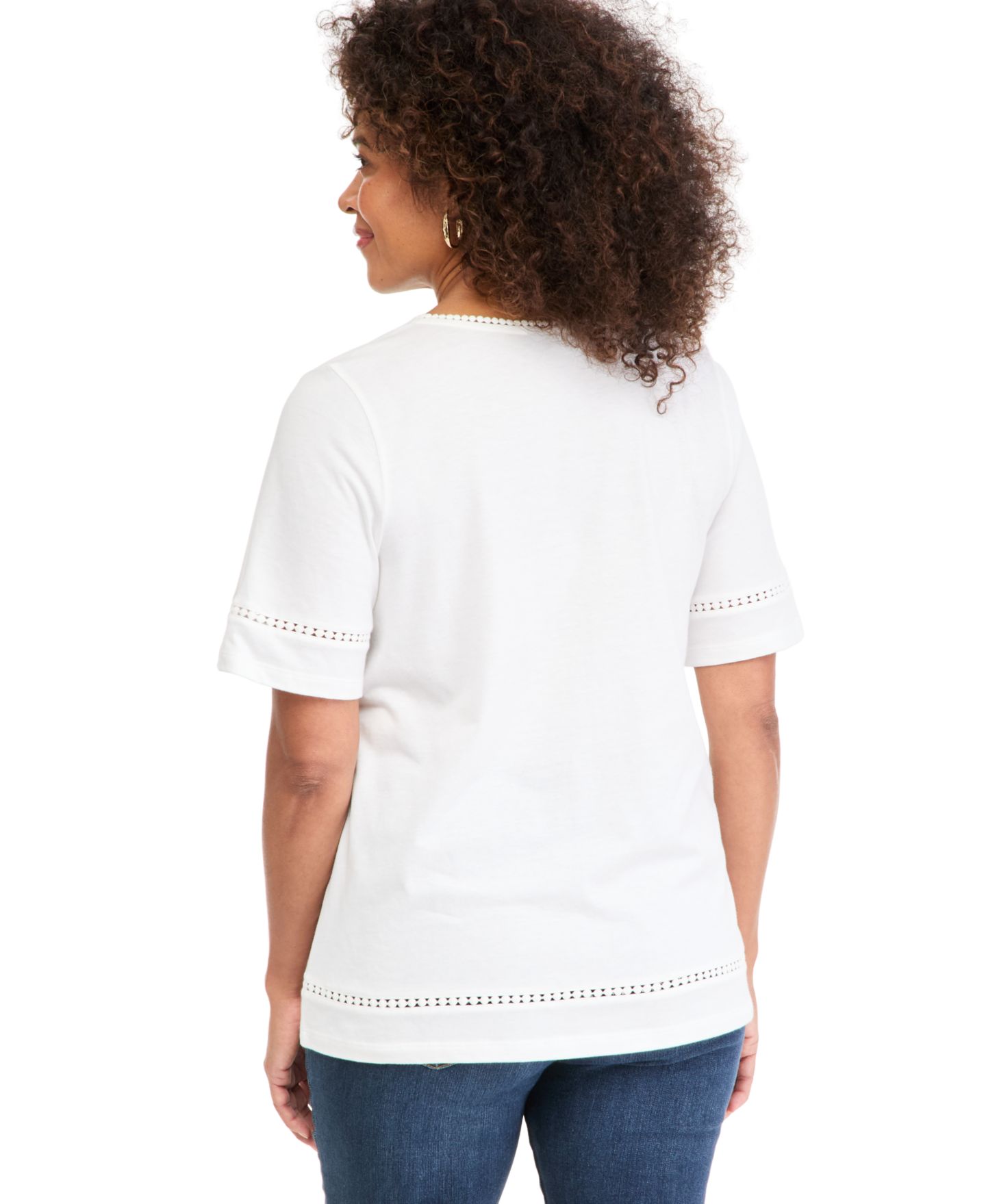 Женский топ Style & Co Short-Sleeve V-Neck Knit, цвет: Яркий белый — фото 4