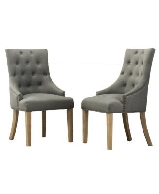 Luna Button Tufted Solid Wood Wingback Chairs with Nail Heads Set of 2