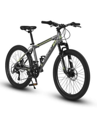 24 Inch Mountain Bike Boys Girls, Steel Frame, Shimano 21 Speed Mountain Bicycle with Dual Disc Brakes and Front Suspension MTB