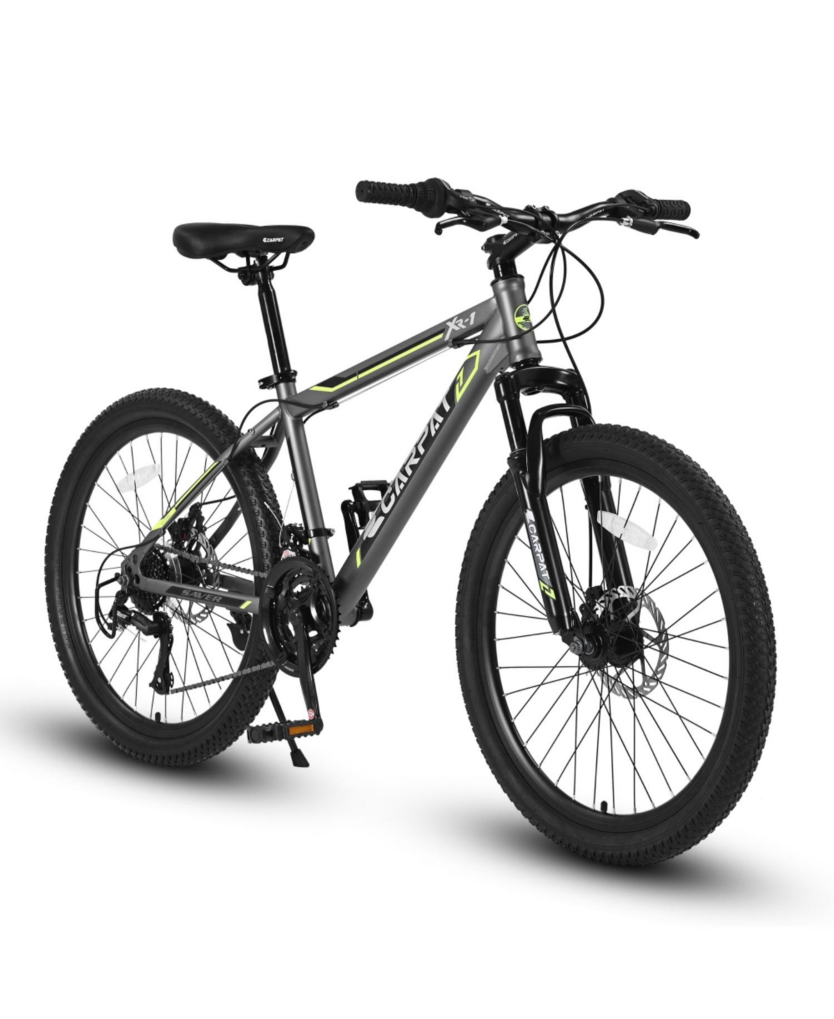 ECHTPeak 24 Inch Mountain Bike Boys Girls, Steel Frame, Shimano 21 Speed Mountain Bicycle with Dual Disc Brakes and Front Suspension Mtb - Grey