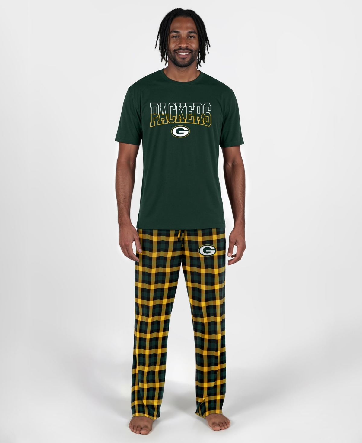 Concepts Sport Men's Green Bay Packers Highland Short-Sleeve Plaid T-Shirt and Pants, 2-Piece Set - Green, Gold