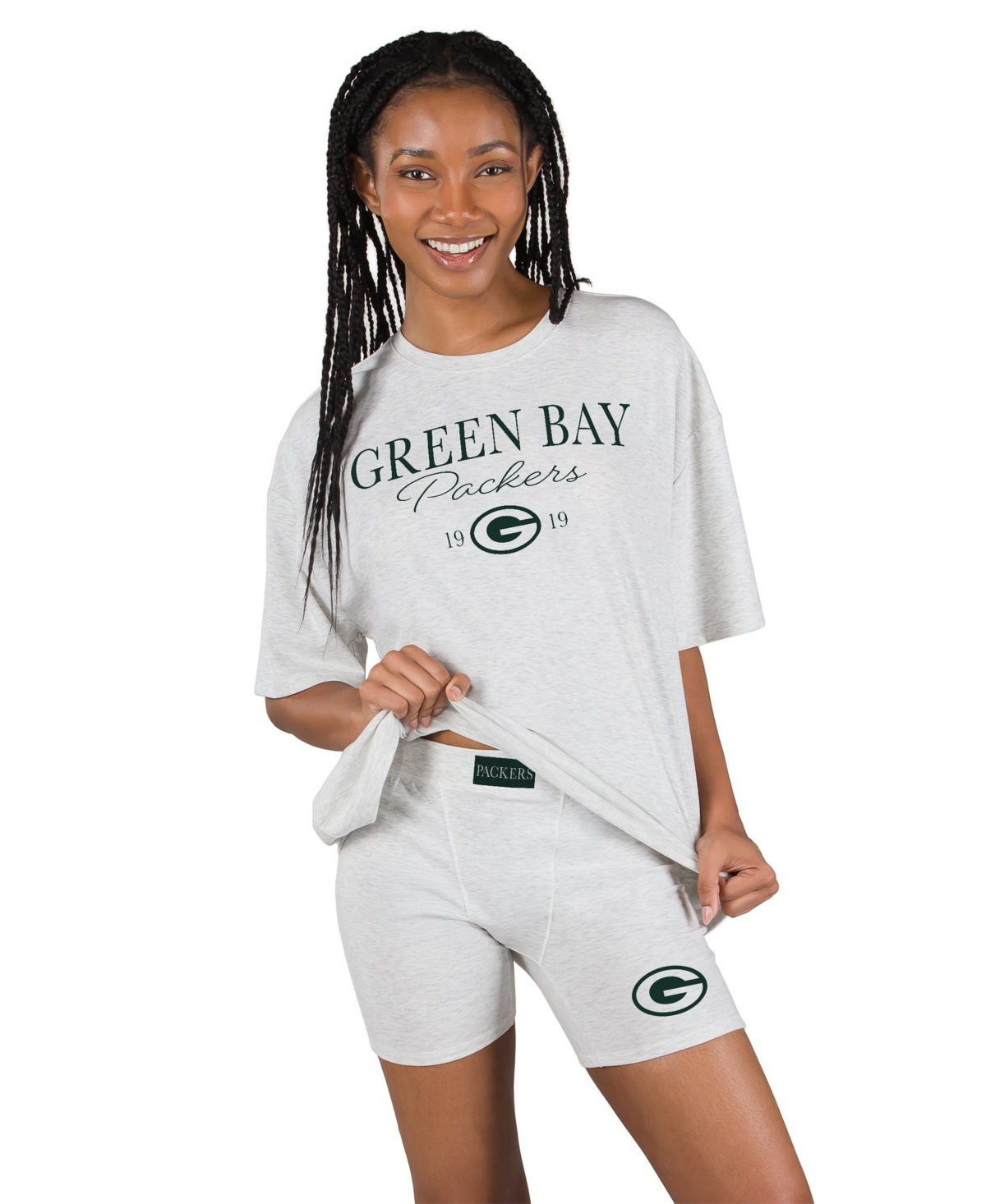Concepts Sport Women's Green Bay Packers Oversized Tri-Blend Fray T-Shirt and Briefs, 2-Piece Set