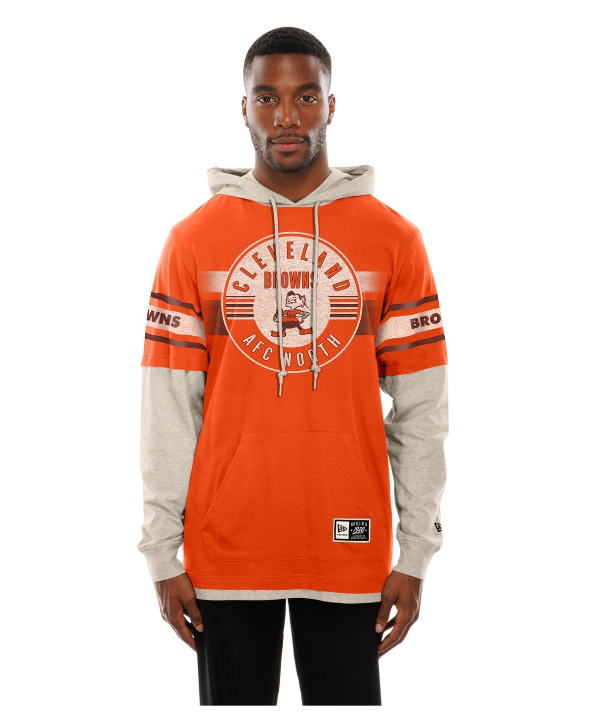 Men's New Era  Orange Cleveland Browns Twofer Layered Long Sleeve Hooded T-Shirt