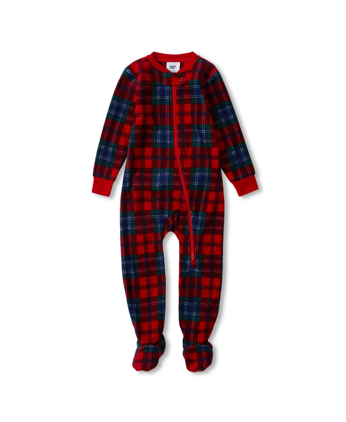 Lands' End Baby Girls Fleece Footed Pajama - Compass red/pine plaid