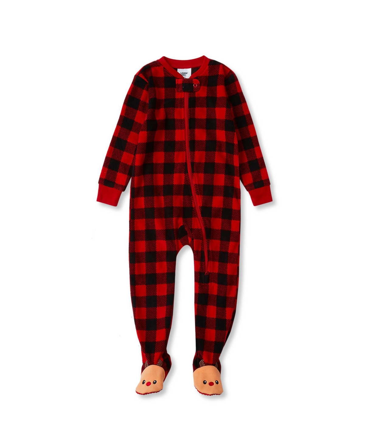 Lands' End Baby Girls Fleece Footed Pajama - Bright red checker plaid