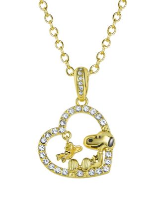 Woodstock and Snoopy Necklace, Crystal Heart Pendant, 16"+2"