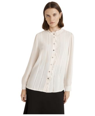 Women's Fiora Crepe Mandarin Collar Long-Sleeve Blouse