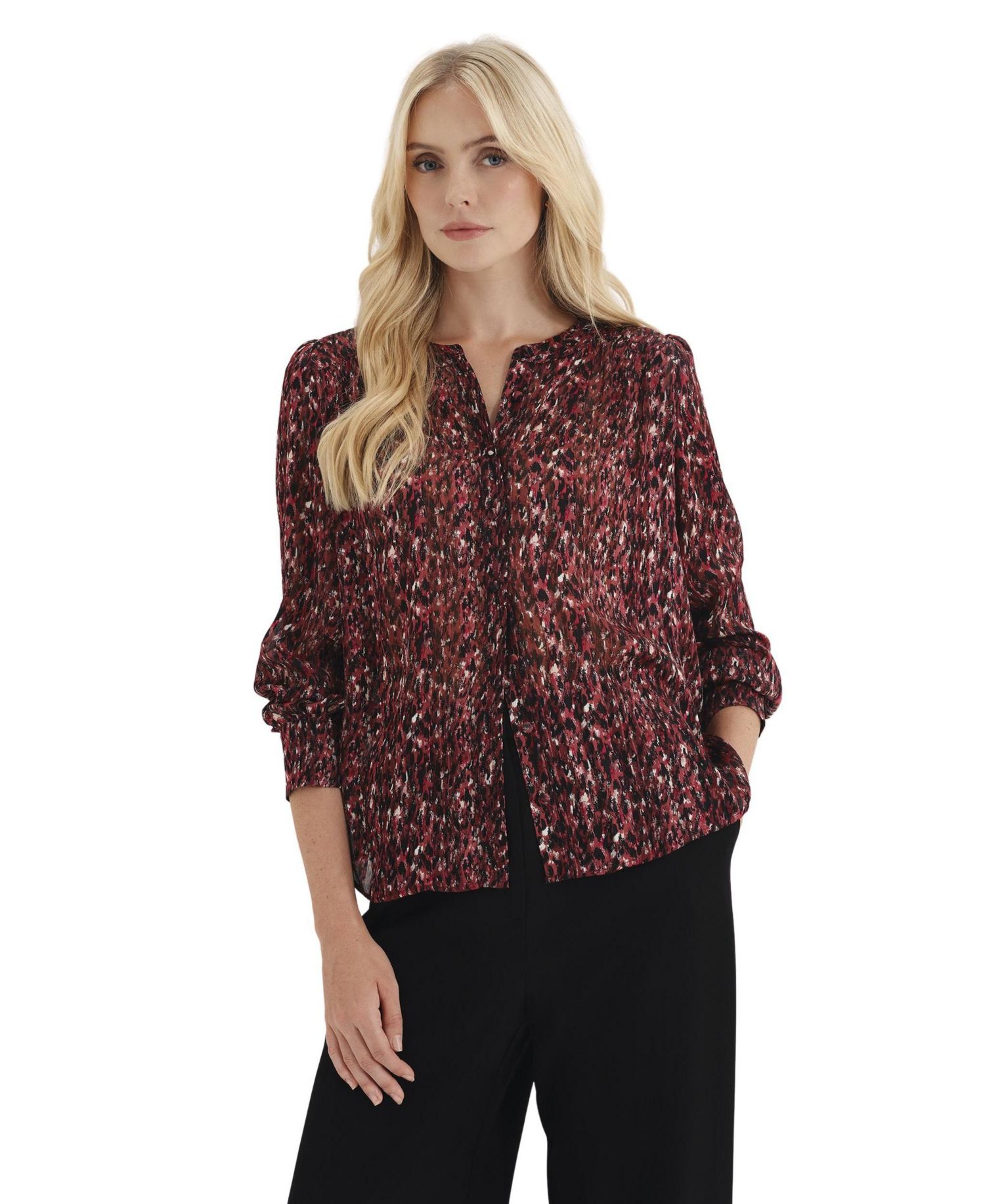 Women's Lia Printed Long-Sleeve Chiffon Blouse