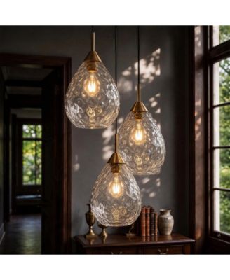 Pendant Light with Hammered Glass Shade, Adjustable Height