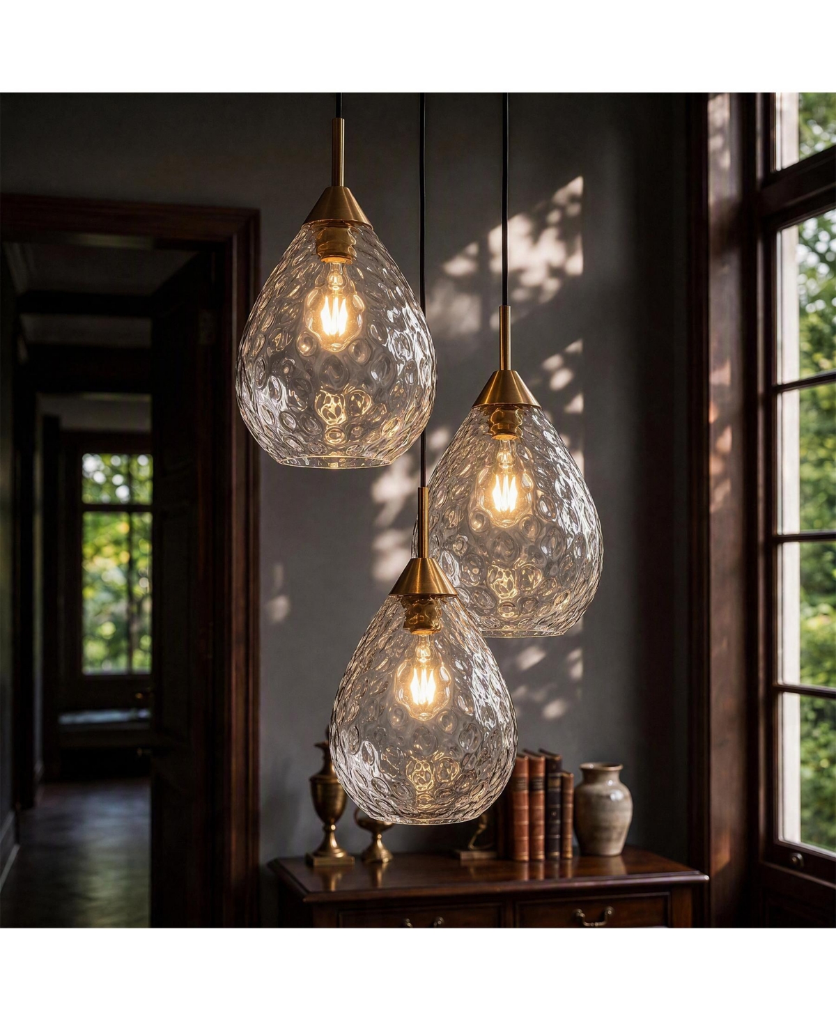 Tribesigns Pendant Light with Hammered Glass Shade, Adjustable Height