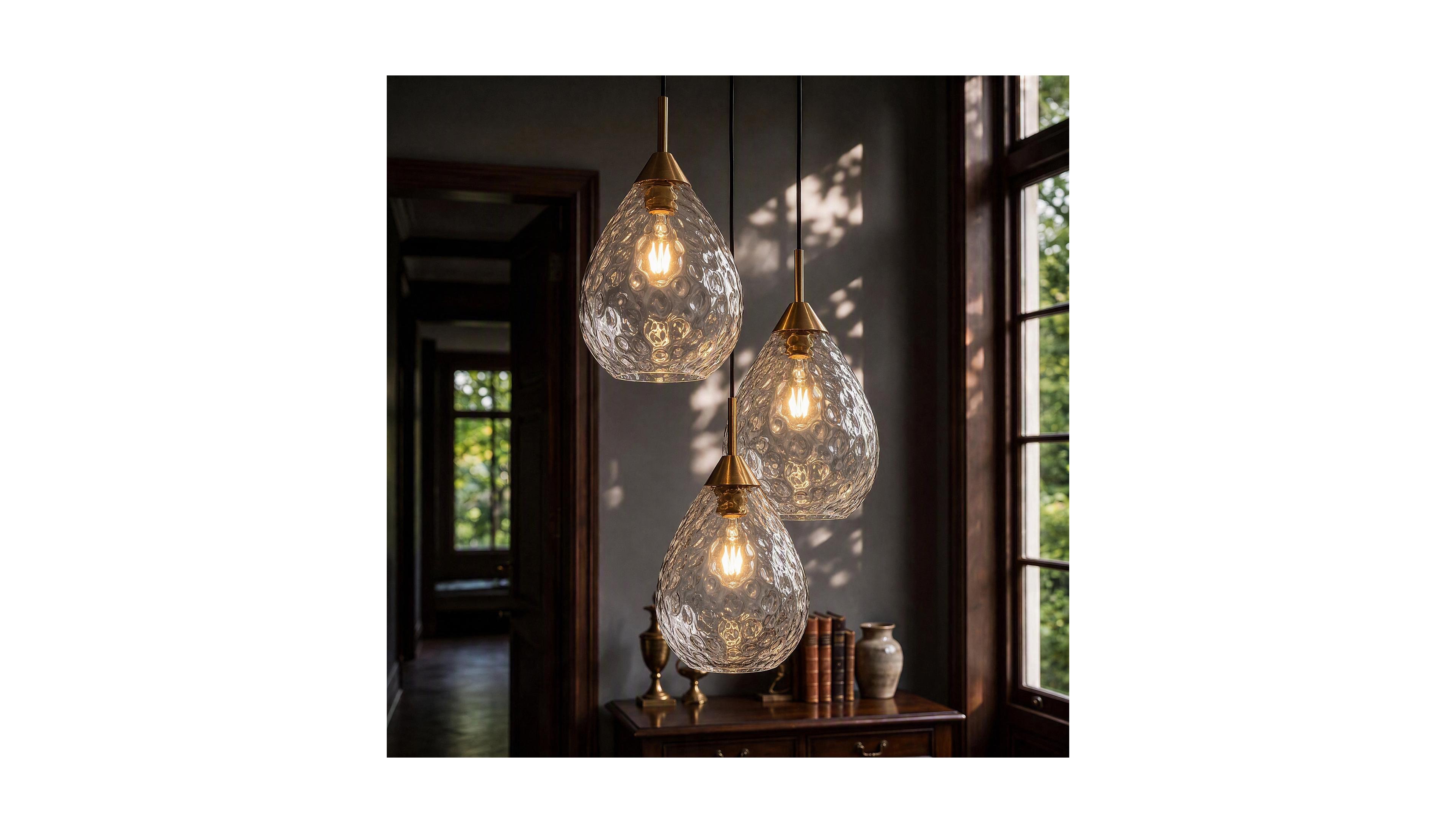Tribesigns Pendant Light with Hammered Glass Shade, Adjustable Height