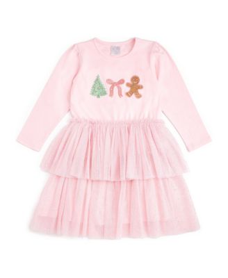 Toddler Girls' 2T-5T Gingerbread Embroidered Christmas Long Sleeve Tutu Dress