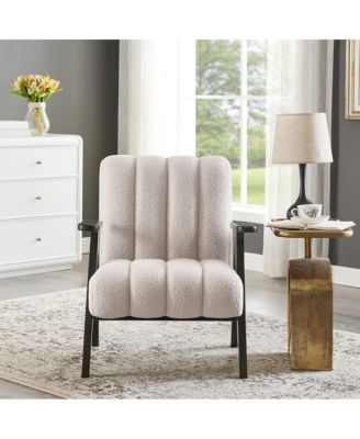 Rella Modern Teddy Sherpa Accent Chair with Espresso Wood Frame