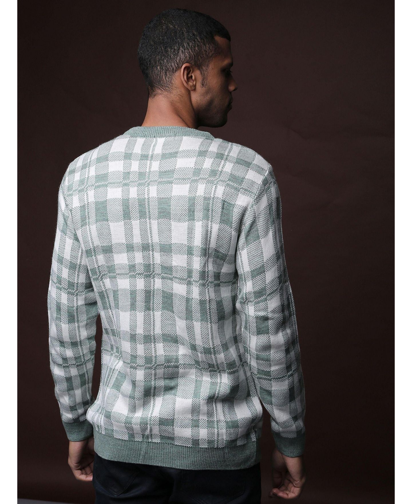 Мужские свитеры Cahoot Campus Sutra Men Stylish Checks Casual Sweaters, цвет: Зелёный клетчатый — фото 5