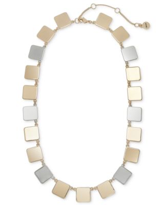Two-Tone Square-Link Collar Necklace, 16"