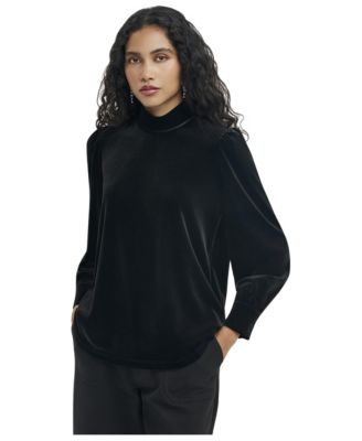 Women's Clementine Velvet Balloon-Sleeve High-Neck Blouse
