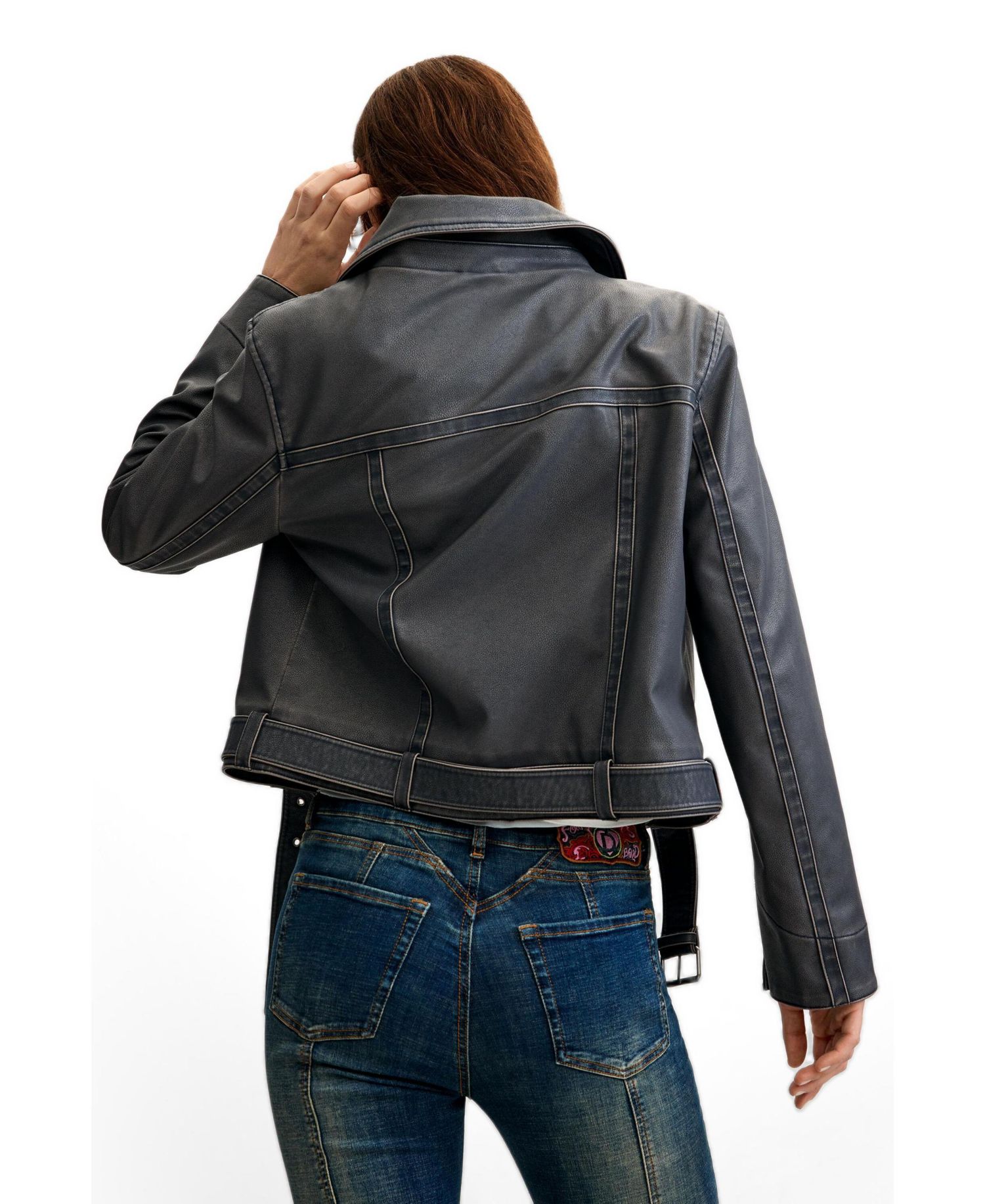 Women's Faux Leather Jacket with Fur Collar