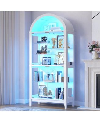 Arch Display Cabinet with RGB Sensor Lights, 8-Tier Glass Storage Cabinet