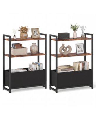 2Piece Skinny Couch Side Table Storage Shelves and Metal Frame Slim Nightstand