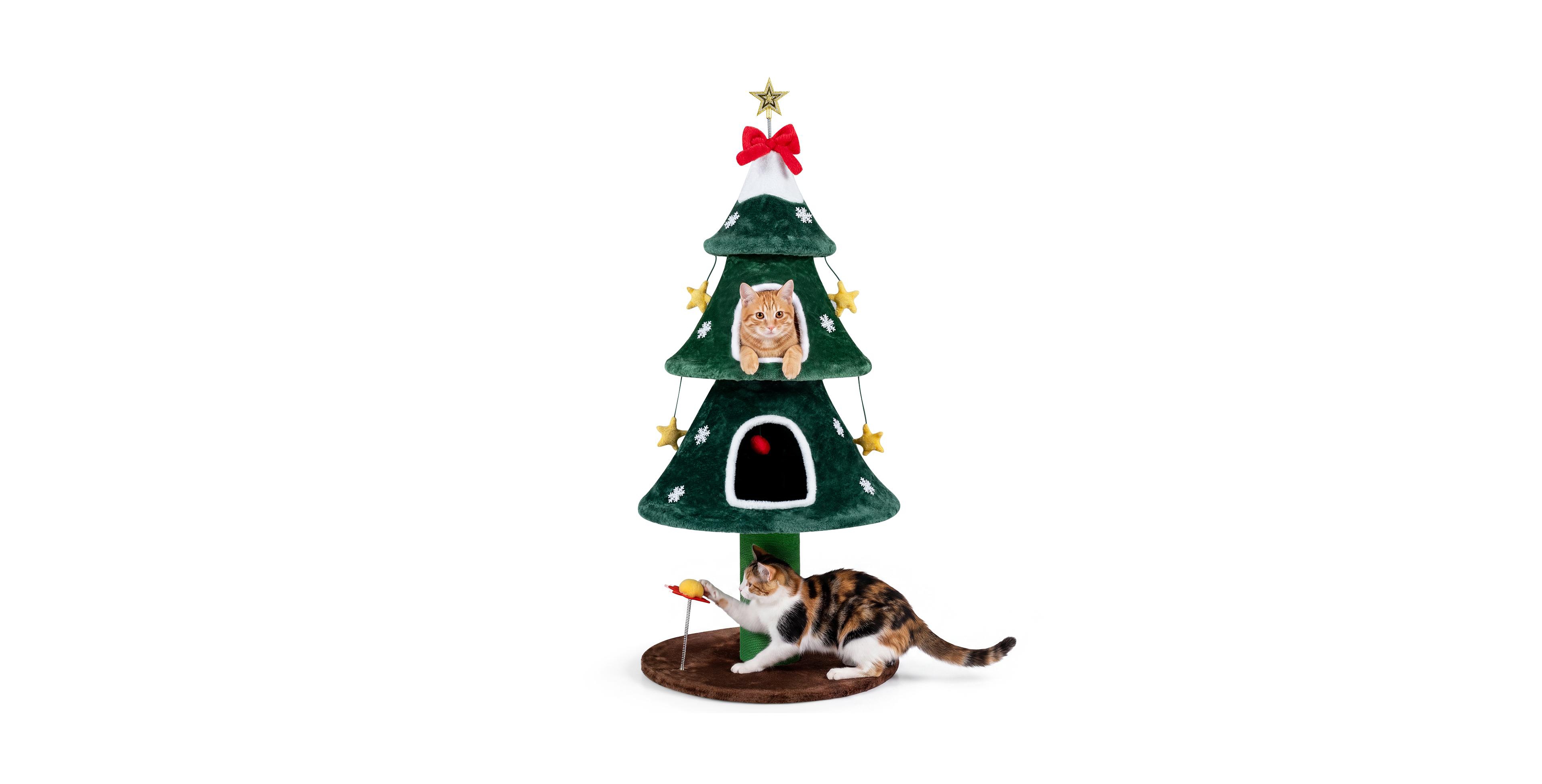 Gymax 54" Christmas Cat Tree with 2 Private Condos Sisal Scratching Posts for Indoor Cats