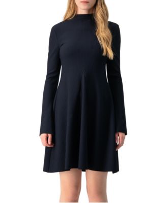 Women's Boat-Neck Long Sleeve A-Line Dress