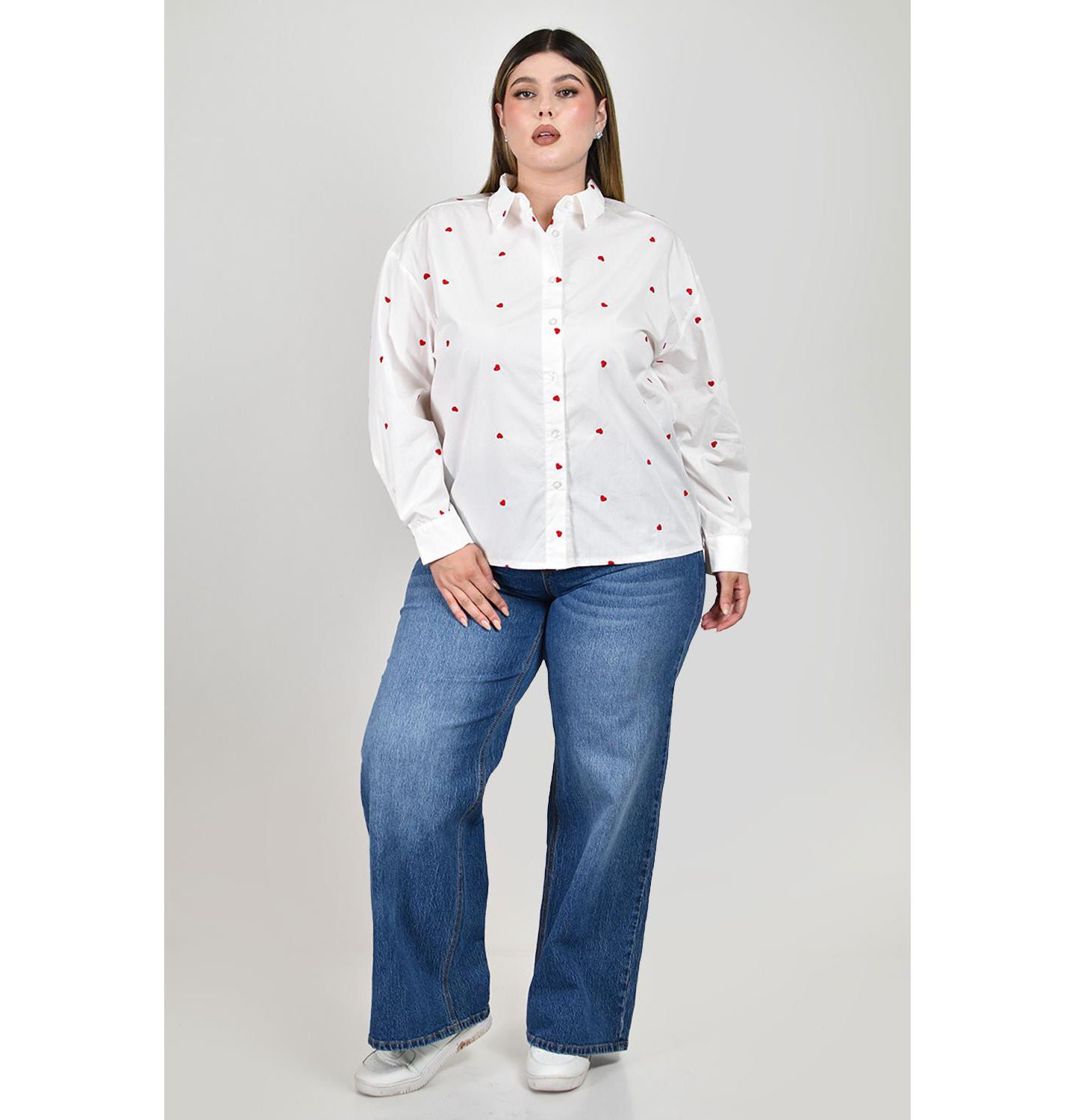 Женская рубашка Roman Fashion Heart-Embroidered Button-Up, цвет: Белый — фото 6