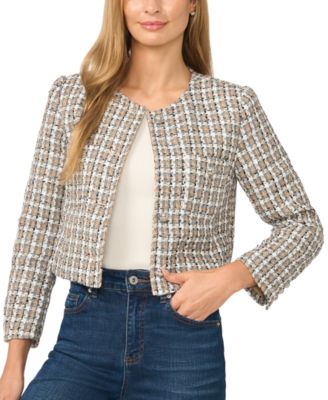 Women's Cropped Tweed Collarless Jacket