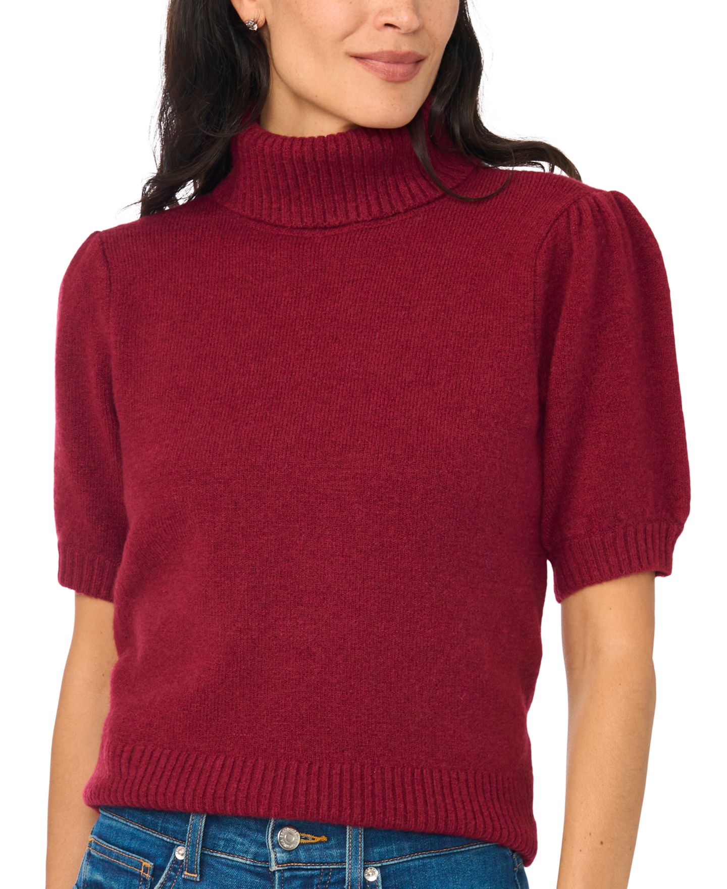 Женский свитер CeCe Turtleneck Short-Sleeve Puff-Sleeve, цвет: Мерло — фото 1