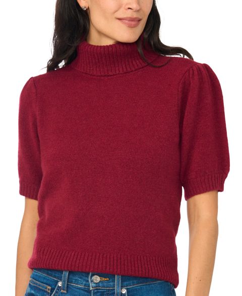 Женский свитер CeCe Turtleneck Short-Sleeve Puff-Sleeve, цвет: Мерло