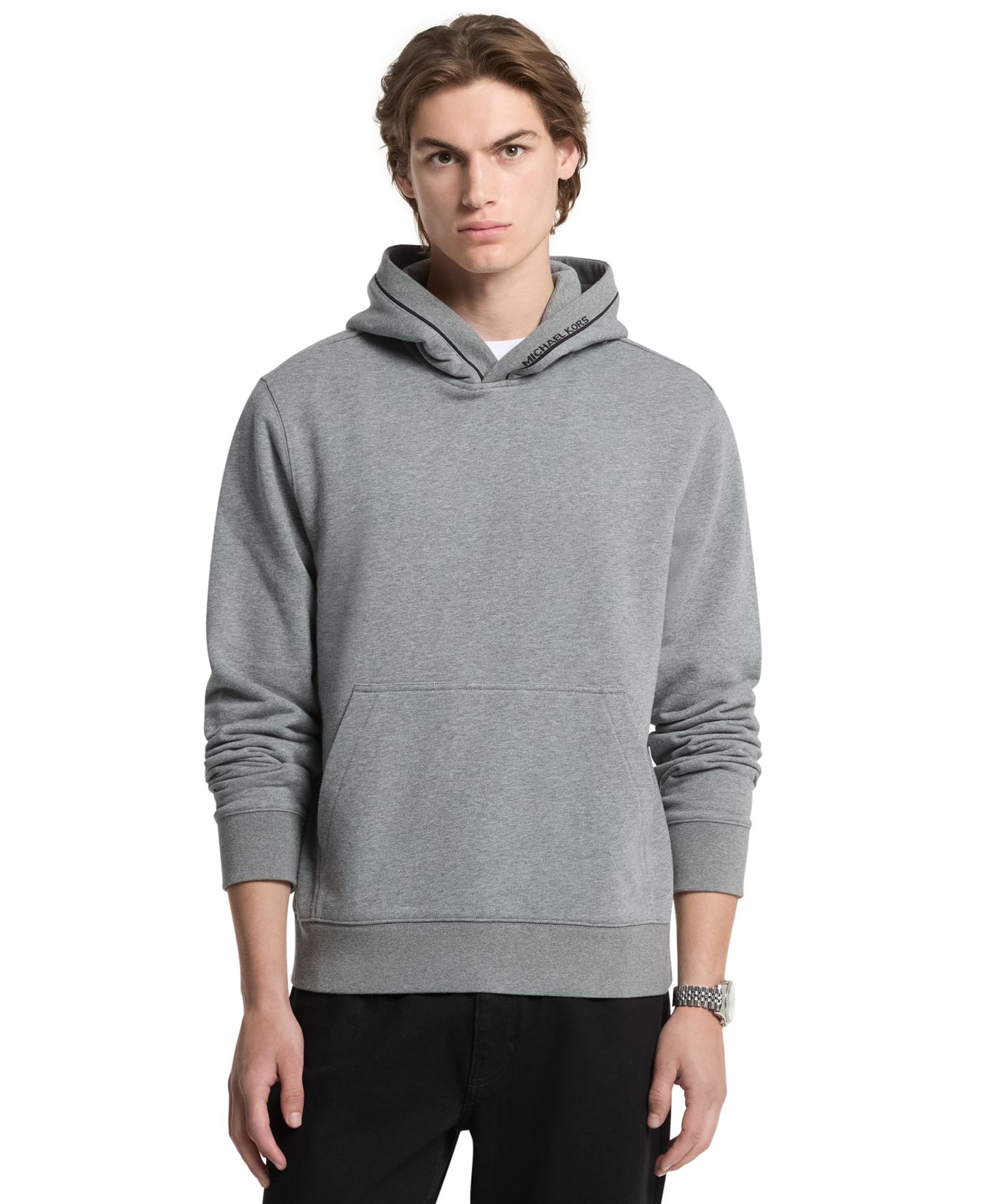 Мужское худи Michael Kors Cotton-Blend Regular-Fit Kangaroo Pocket, цвет: Пепельный меланжевый — фото 1