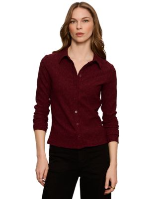 Petite Dreamer Long-Sleeve Spread-Collar Slim-Fit Blouse