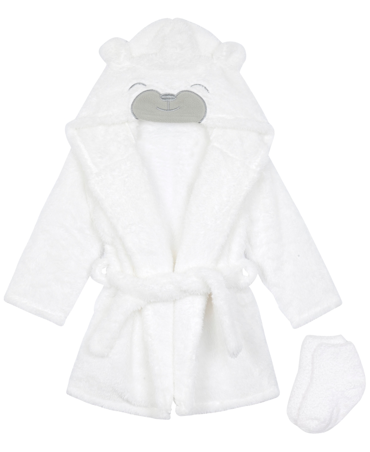 Max & Olivia Baby Boys' or Baby Girls' 0-24 Months Polar Bear Hooded Sherpa Robe and Socks, 2-Piece Set - White