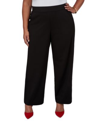 Plus Size Wide-Leg Scalloped-Edge Pull-On Pants