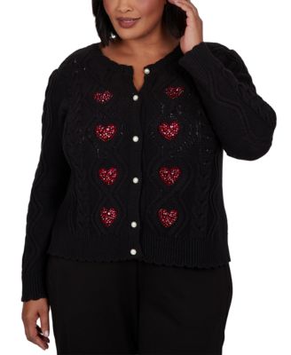 Plus Size Cable-Knit Crewneck Cardigan
