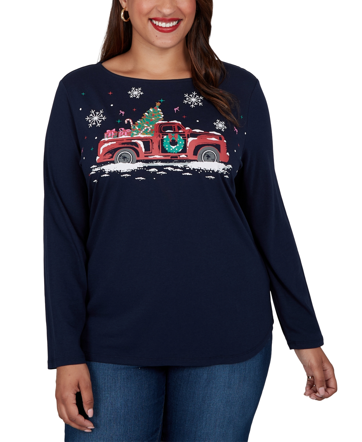 Ruby Rd. Plus Truck Boat-Neck Graphic Long-Sleeve T-Shirt