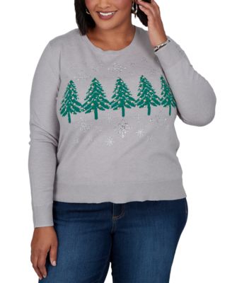 Plus Size Holiday Embellished-Tree Pullover Sweater