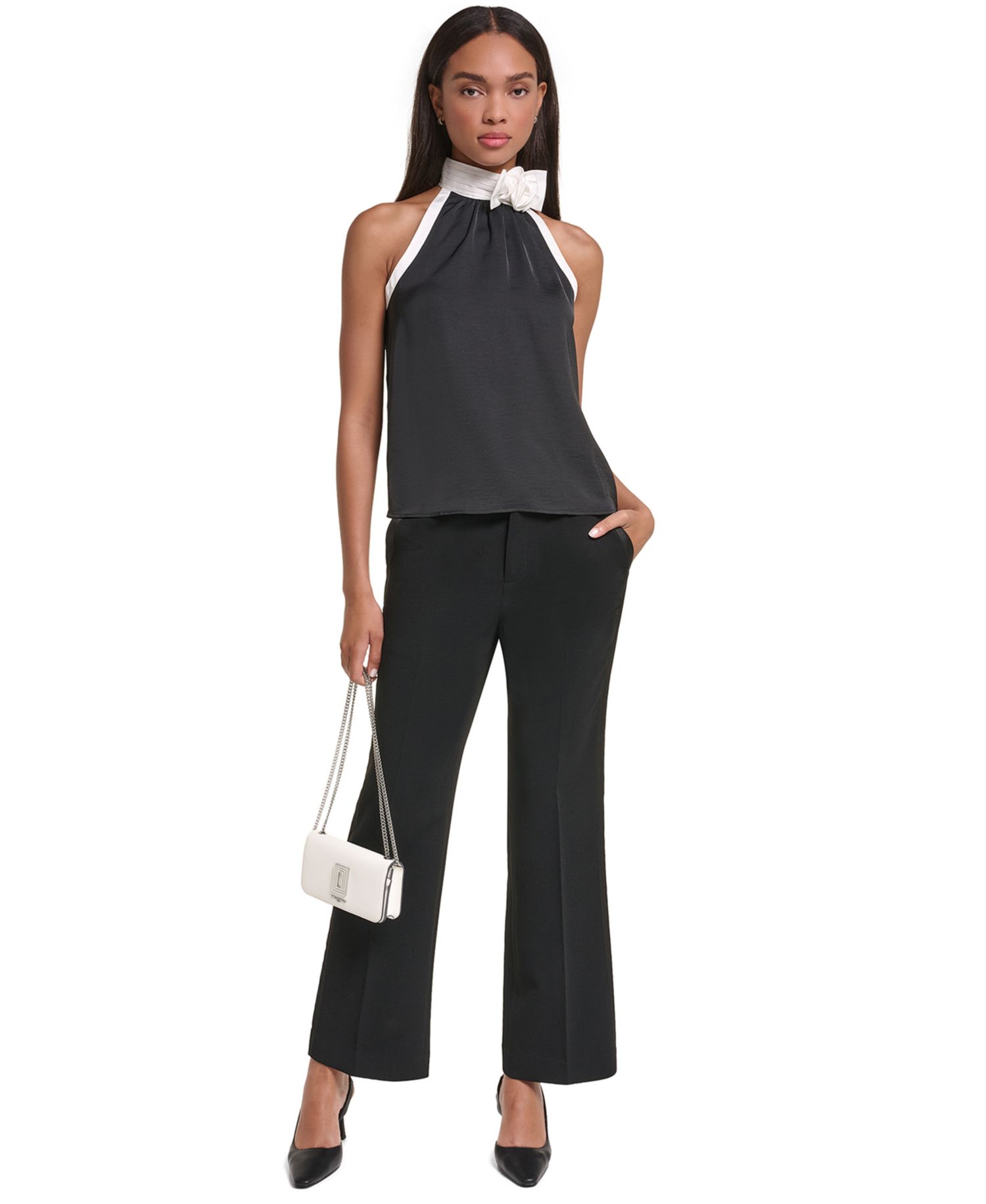 Petite Satin Mid-Rise Pants